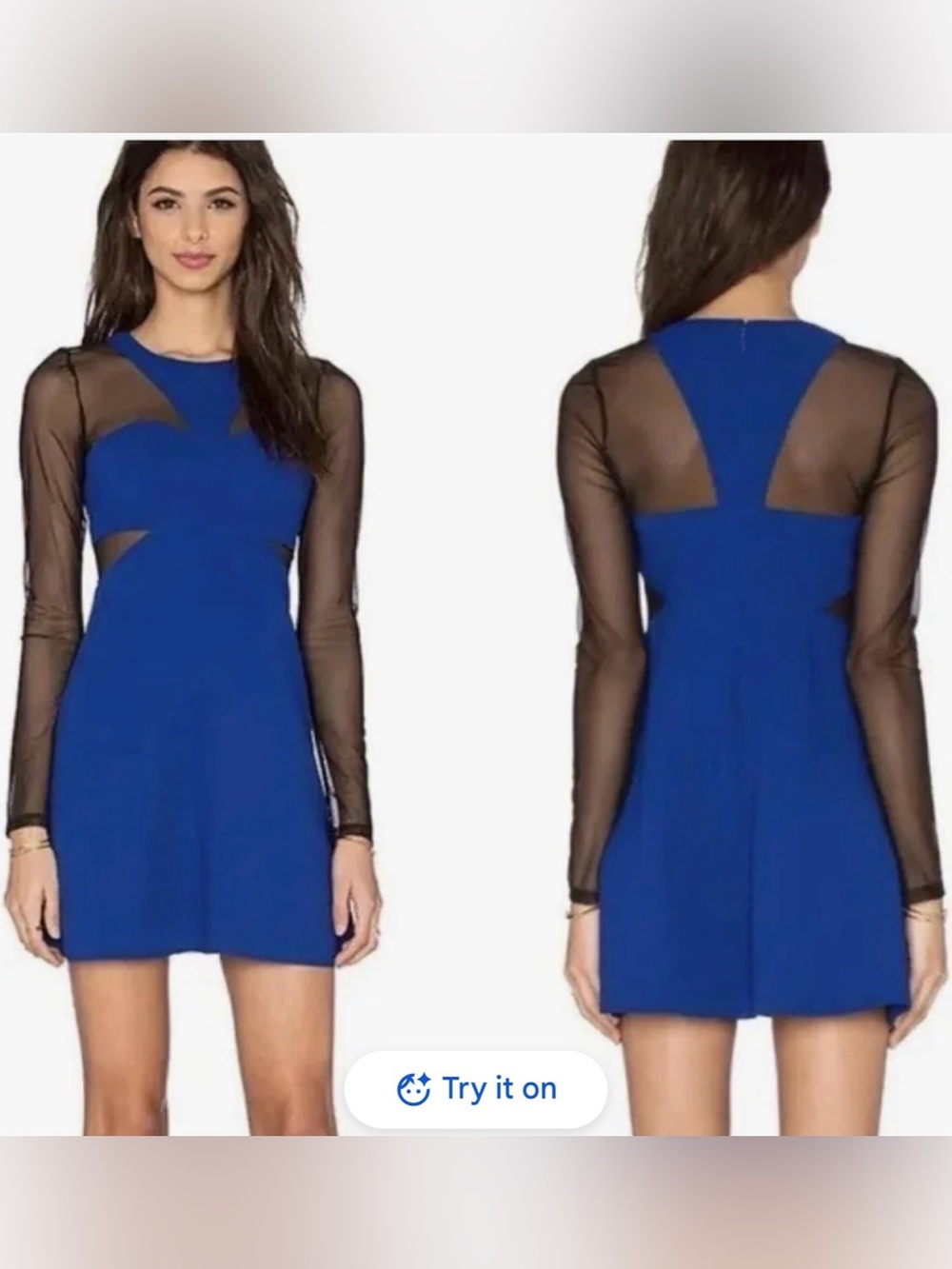 BCBGeneration Royal Blue Mini Dress with Black Sheer/Mesh Sleeves Sz. 4 NWT